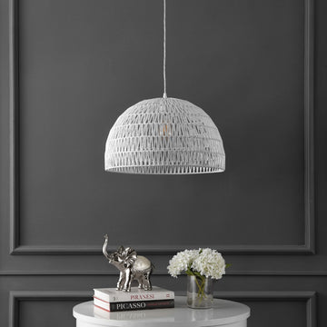 Campana 20" Bohemian Modern Woven Rattan/Iron LED Pendant